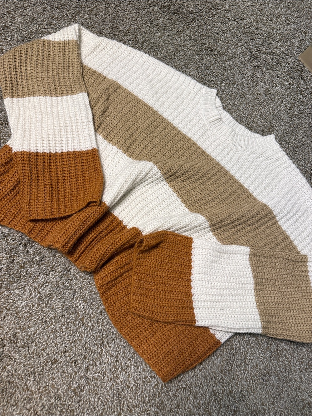moon & madison Striped Crewneck Sweater in White, Tan & Rust
